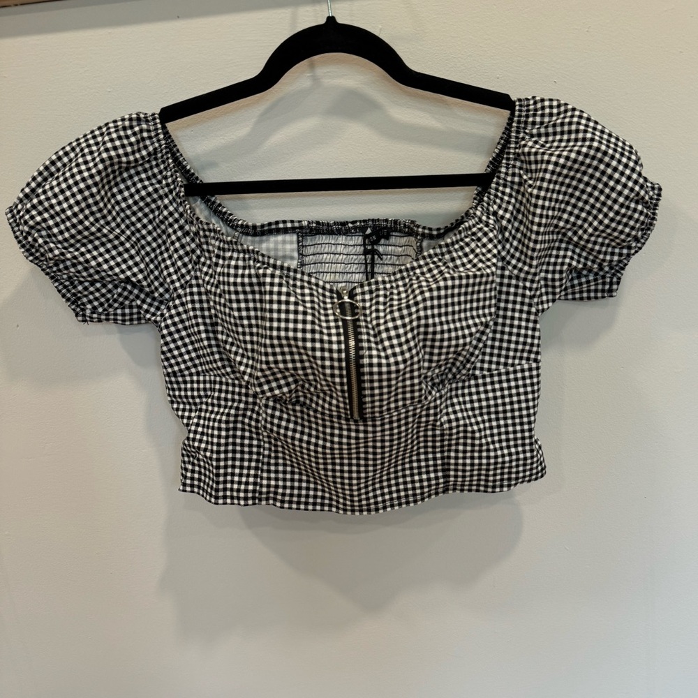 Gingham zip crop top